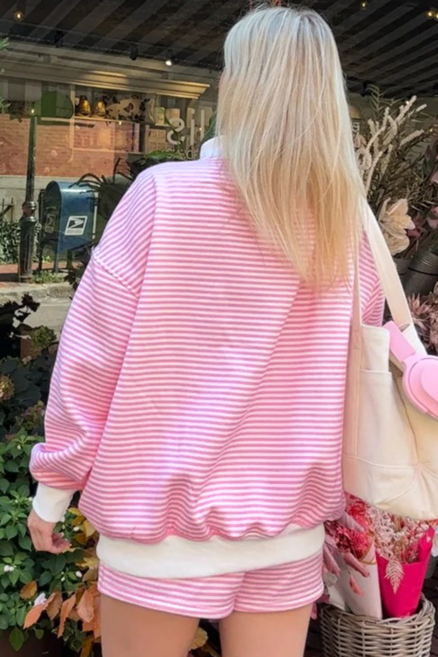 Stripe Oversize Mock Neck Sweatshirt & Shorts Co-Ord Set