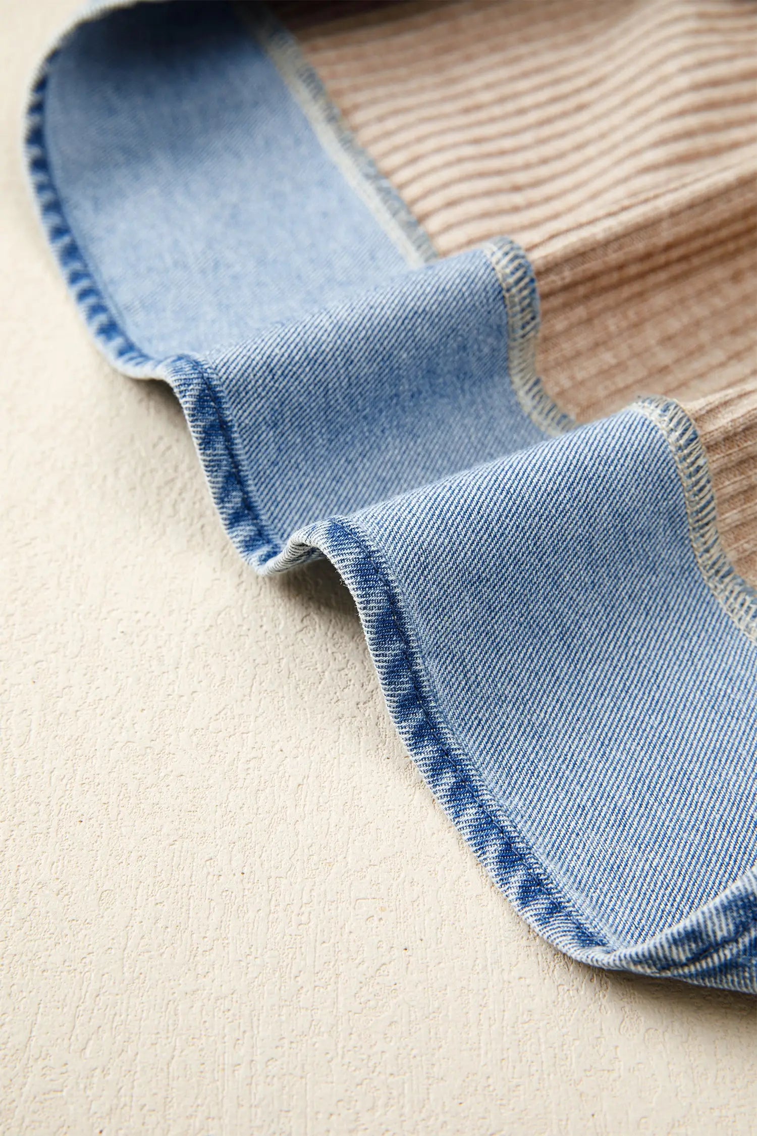 Ribbed knit denim blouse styled with high-waist trousers — Fashionfitz UK