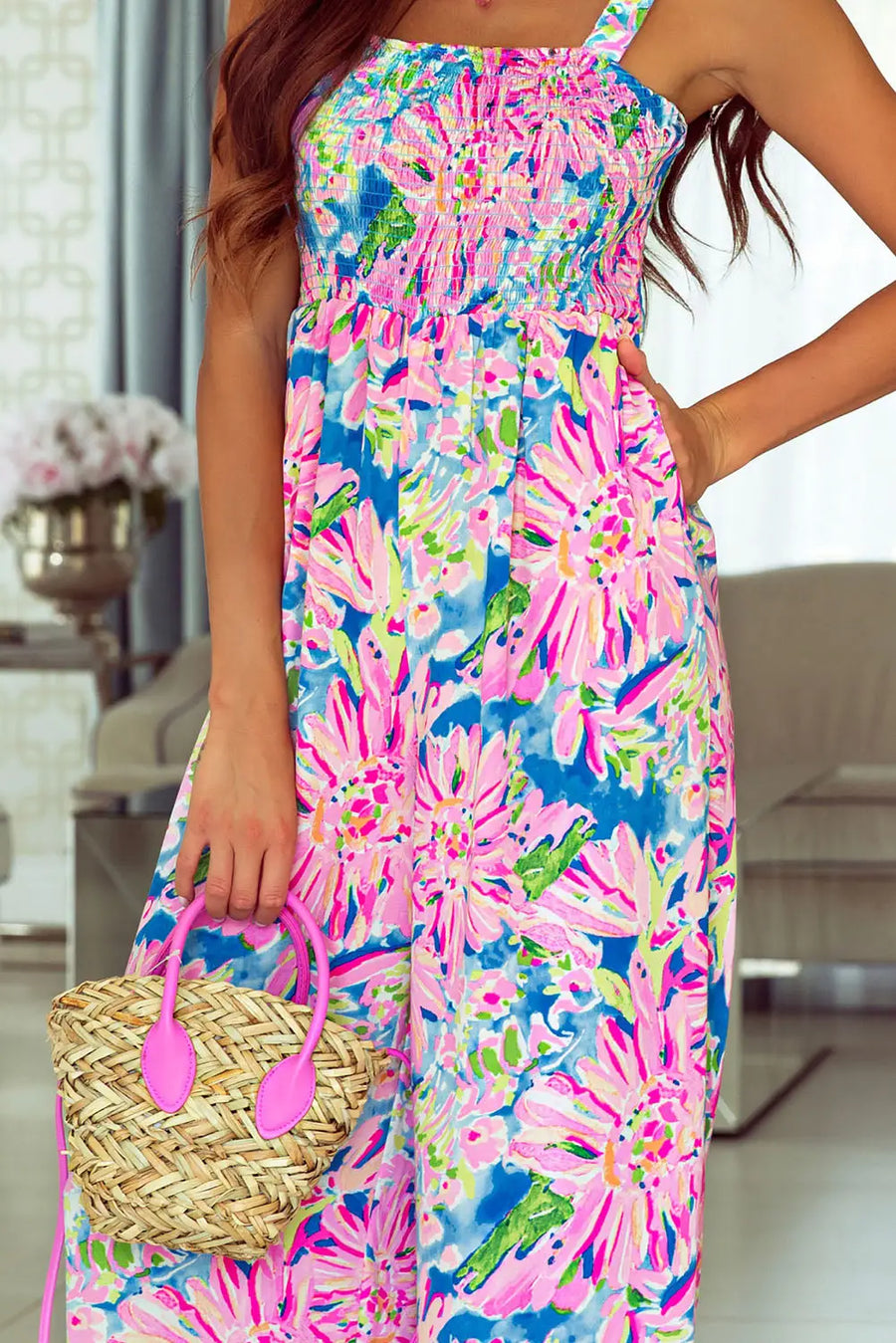 Smocked Wide Leg Jumpsuit - Fashionfitz