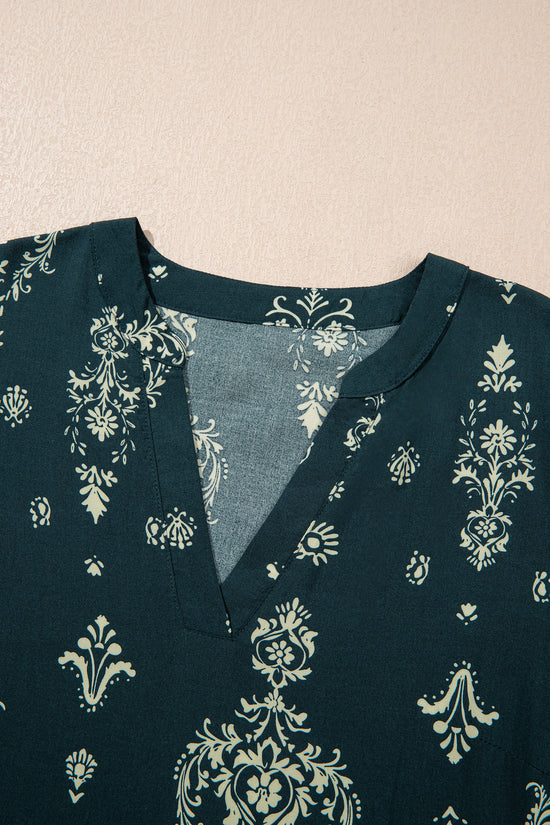 Blue Boho Floral Print Mini Dress