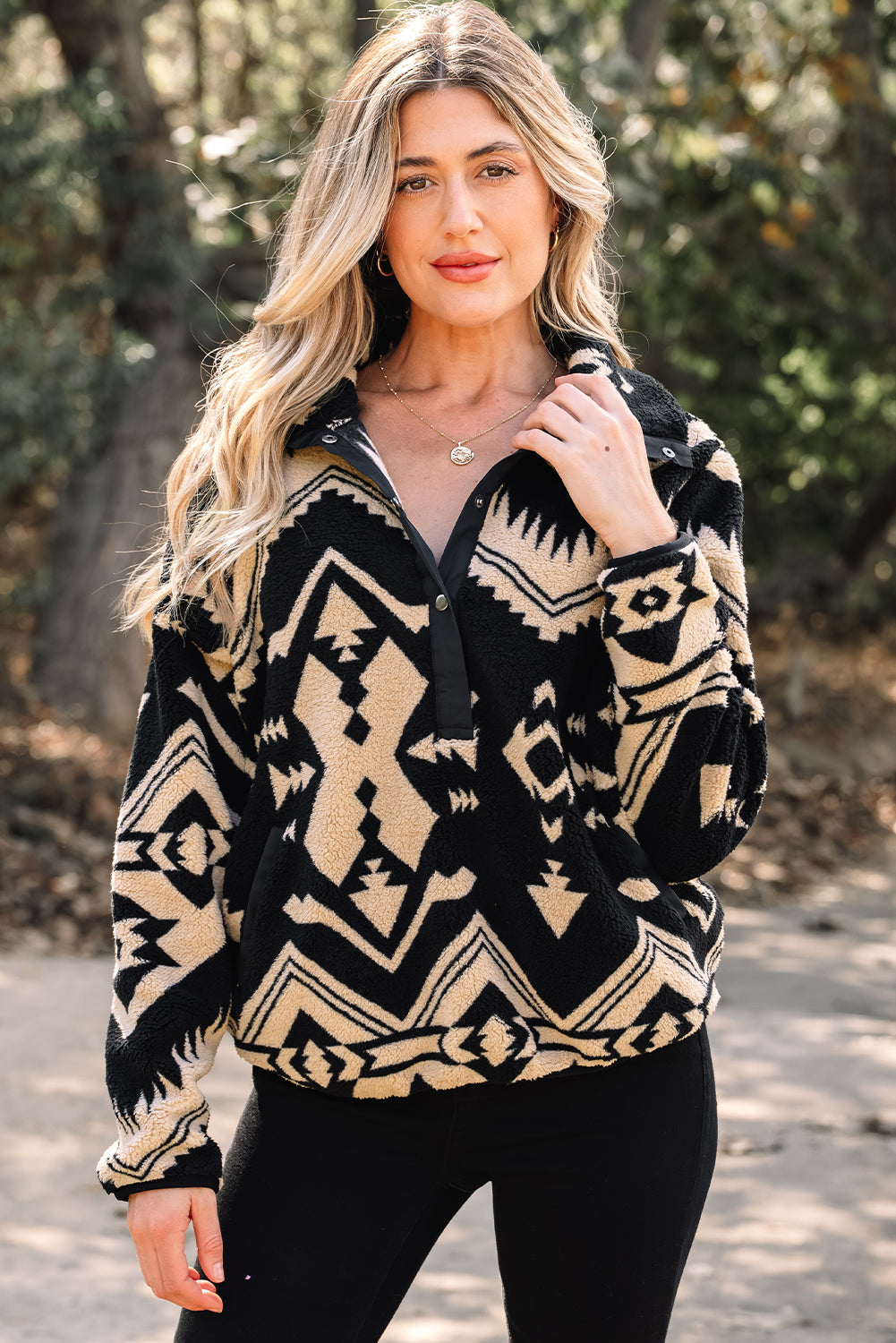 Aztec Pattern Plush Sweatshirt – Half Zip
