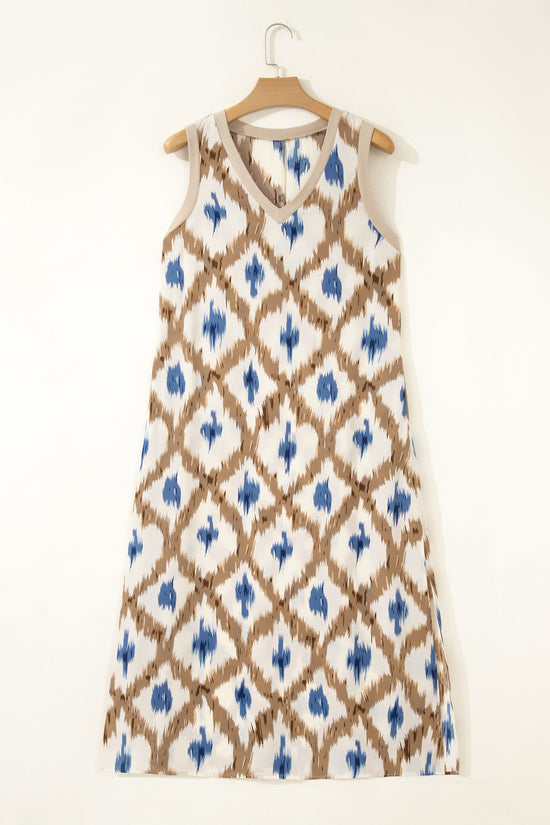 Boho Abstract Print Sleeveless Maxi Dress Women UK