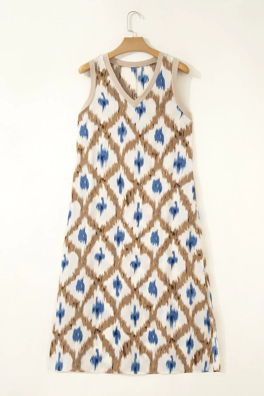 Boho Abstract Print Sleeveless Maxi Dress Women UK — fabric texture detail | Fashionfitz UK