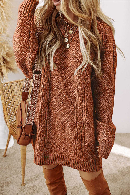 Cable Knit Jumper Dress - Drop Shoulder Loose Fit