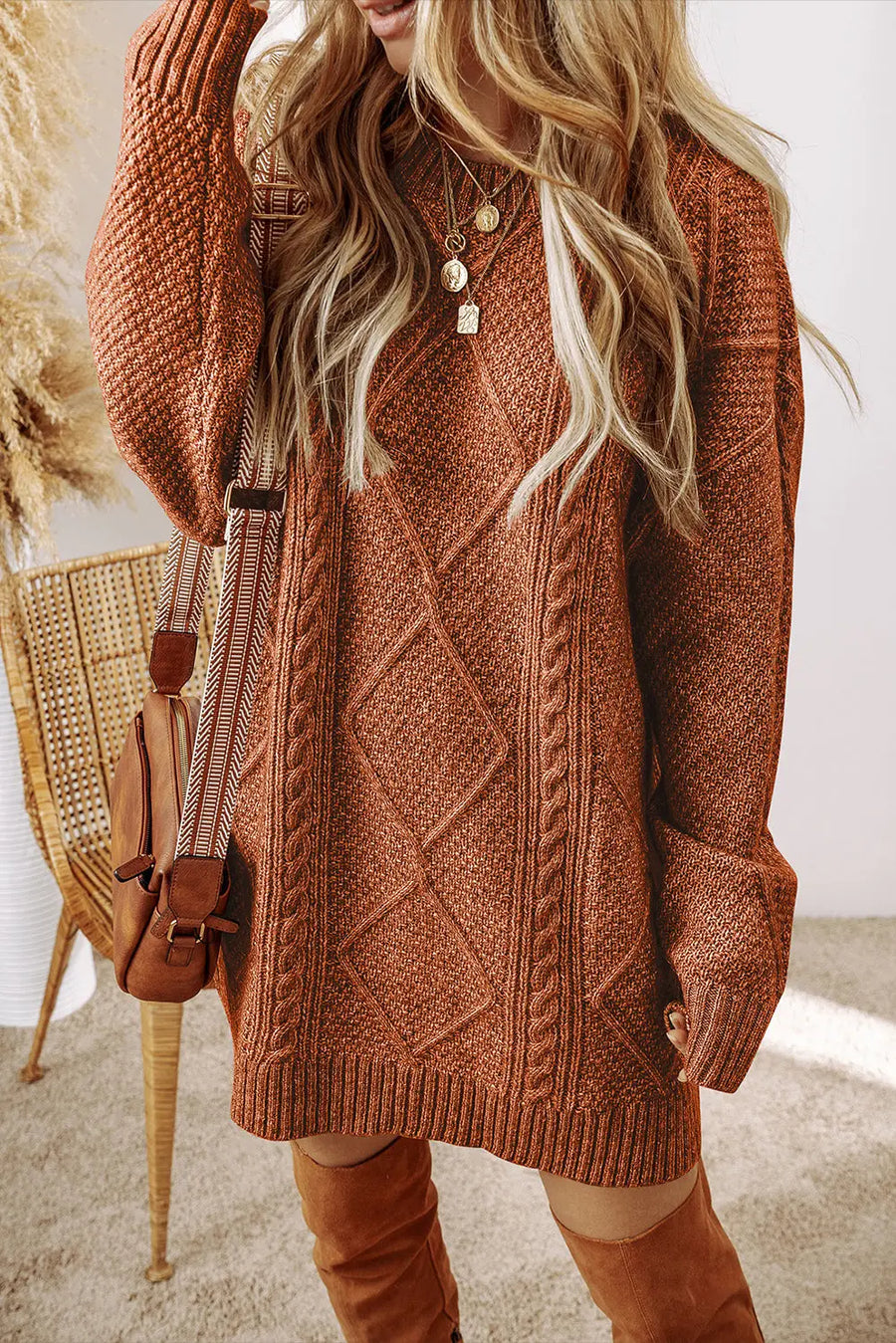 Cable knit jumper dress - drop shoulder loose fit dresses