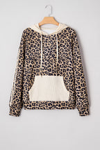 Leopard Print Waffle Knit Kangaroo Hoodie