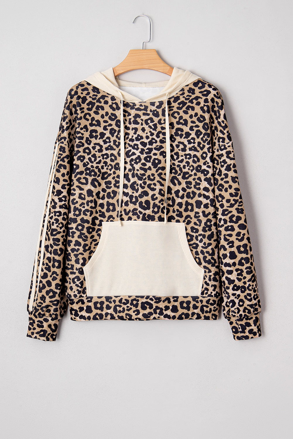 Leopard Print Waffle Knit Kangaroo Hoodie