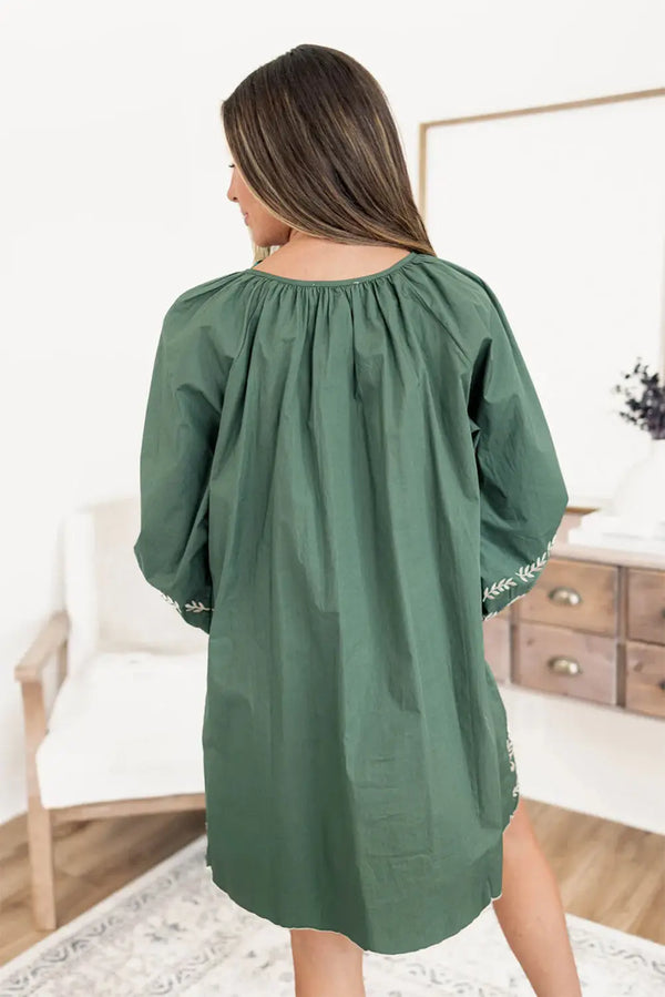 Mist Green Tie Neck Puff Sleeve Boho Floral Shift Dress Women UK
