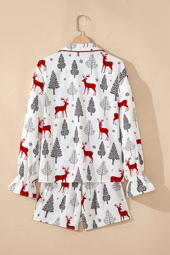 White Christmas Print Velvet Trim Pyjamas
