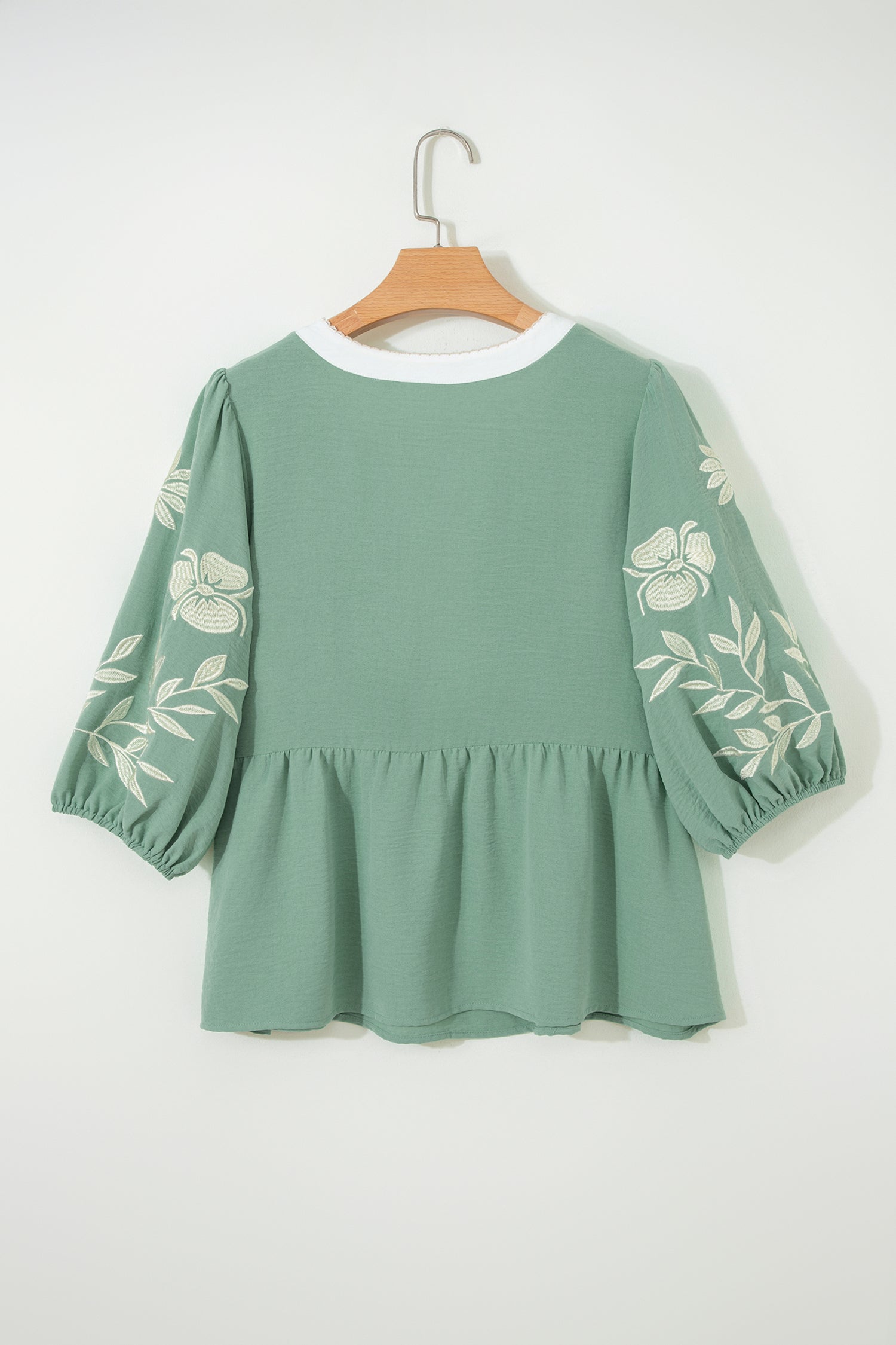Smoke Green Embroidered Sleeve Tiered Blouse