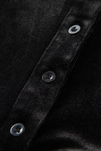 Black Sequin Puff Sleeve Velvet Peplum Shirt