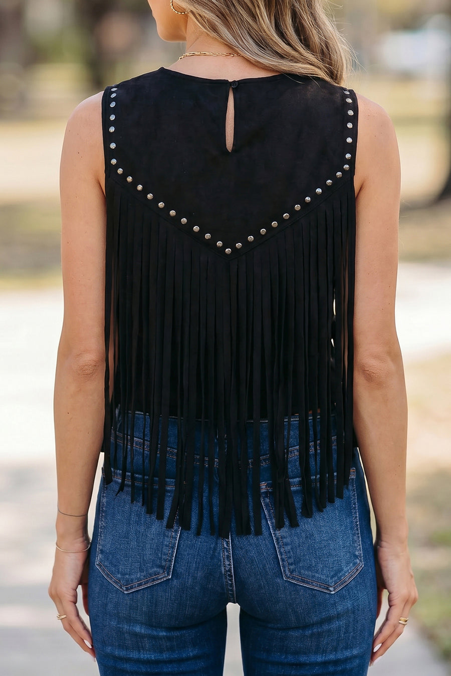 Western Fringe Rivet Sleeveless Top Women UK