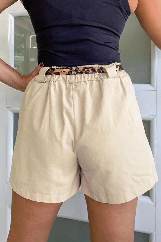 Women’s leopard sash belt pleated high waist wide leg shorts