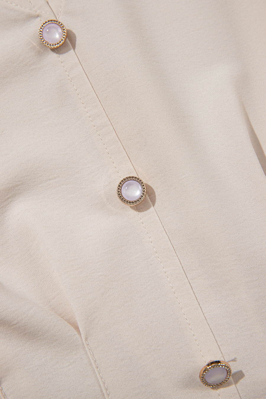 Oatmeal V Neck Long Sleeve Smocked Waist Elegant Blouse
