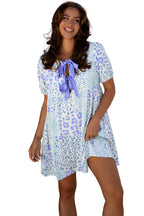 Blue Bow Puff Mini Dress