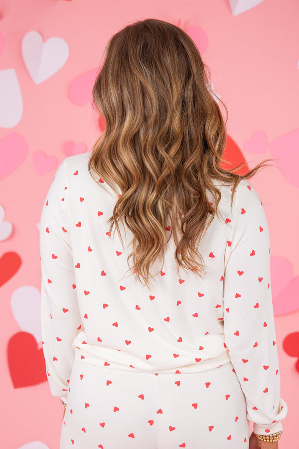 Tiny Heart Print Long Sleeve & Drawstring Lounge Pant Set Women UK