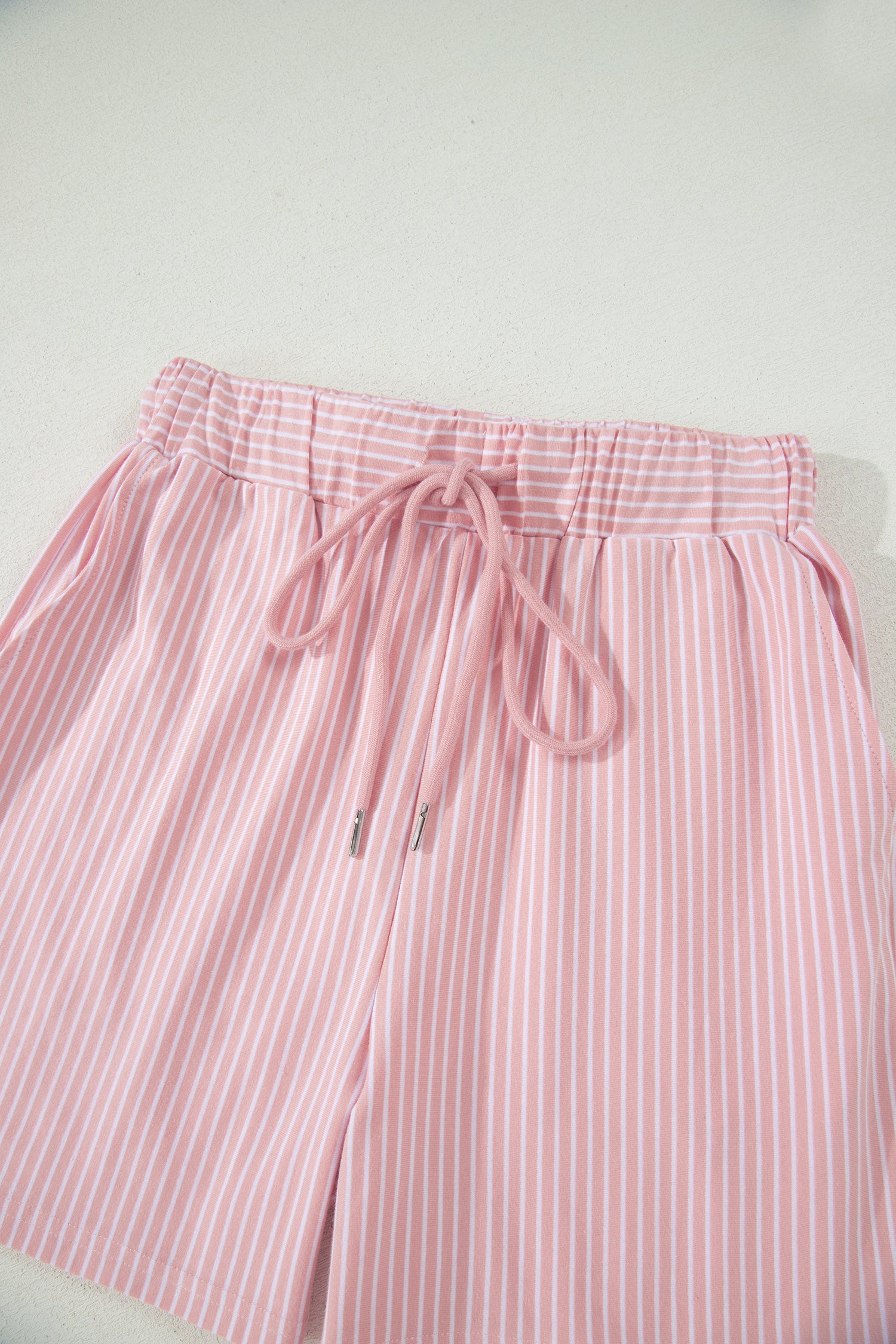 Striped Dolman Sleeve Polo Shirt and Drawstring Shorts Two Piece Set