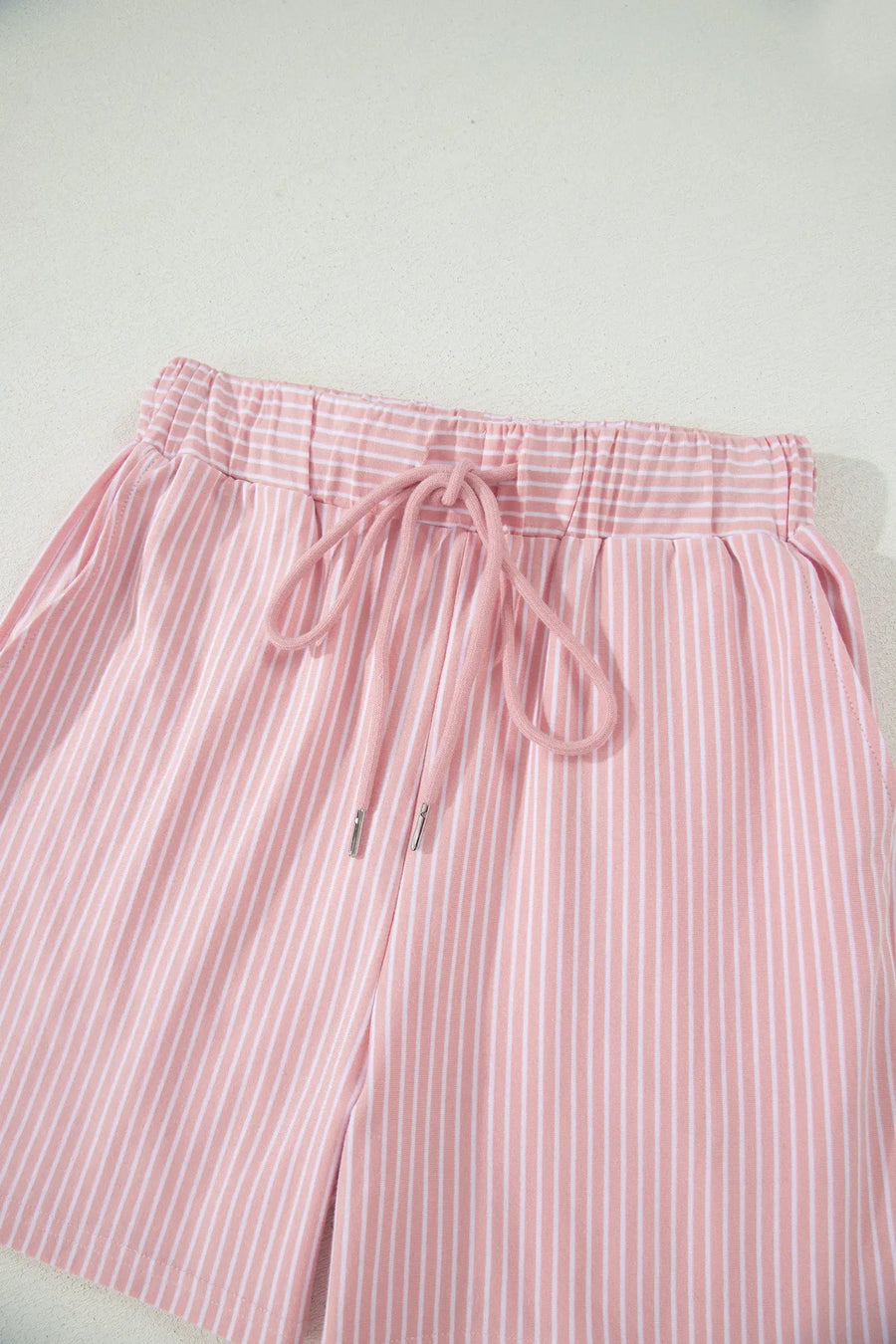 Striped Dolman Sleeve Polo Shirt and Drawstring Shorts Two Piece Set