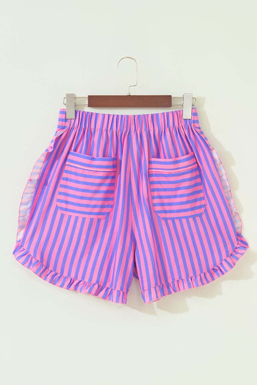 Stripe Ruffle Trim Elastic Waist Shorts Women UK