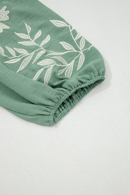 Smoke Green Embroidered Sleeve Tiered Blouse