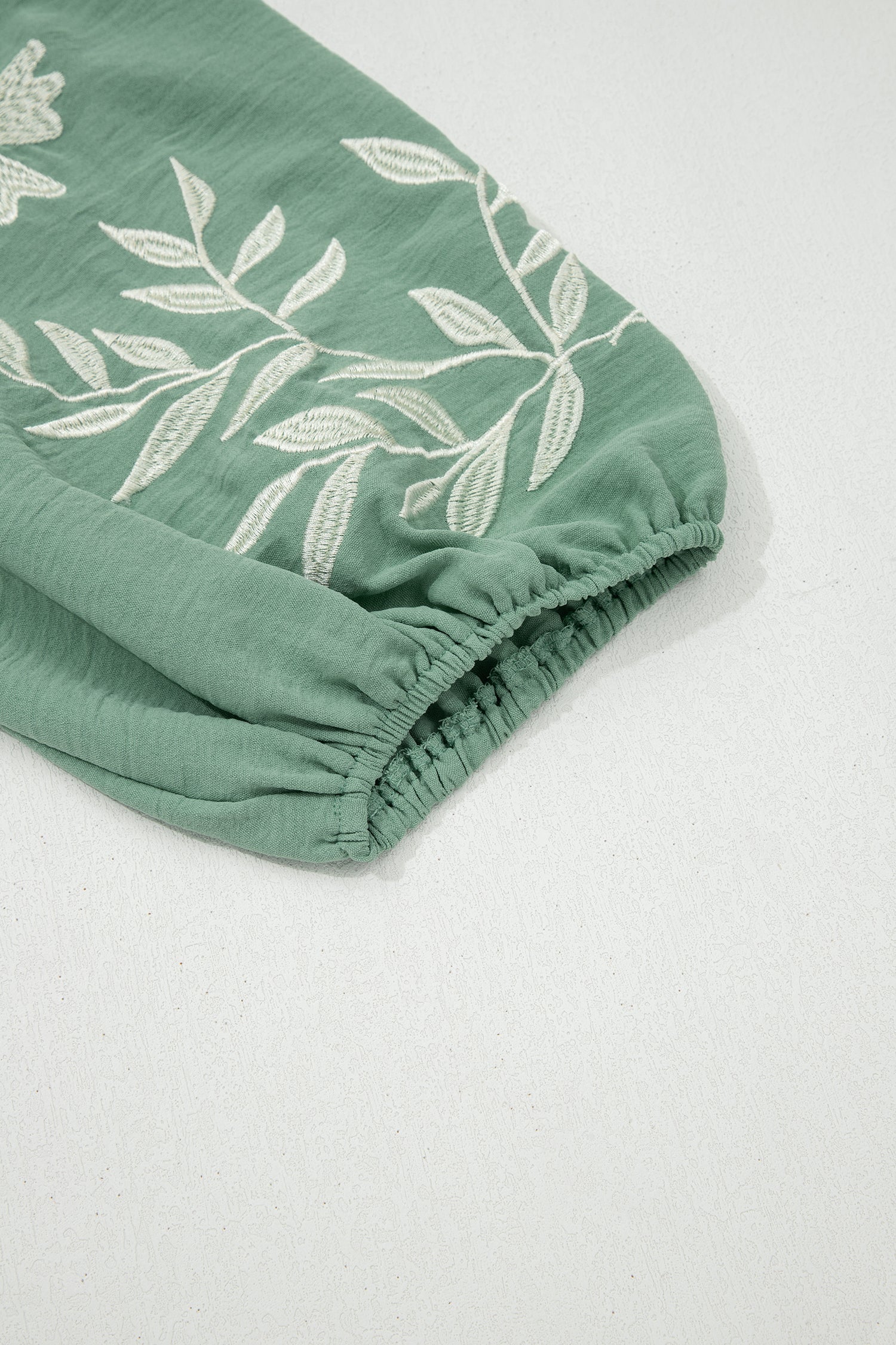 Smoke Green Embroidered Sleeve Tiered Blouse