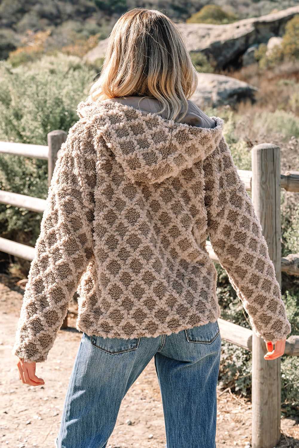 Camel Sherpa Fleece Jacket – Quilted Hooded Zip‑Up