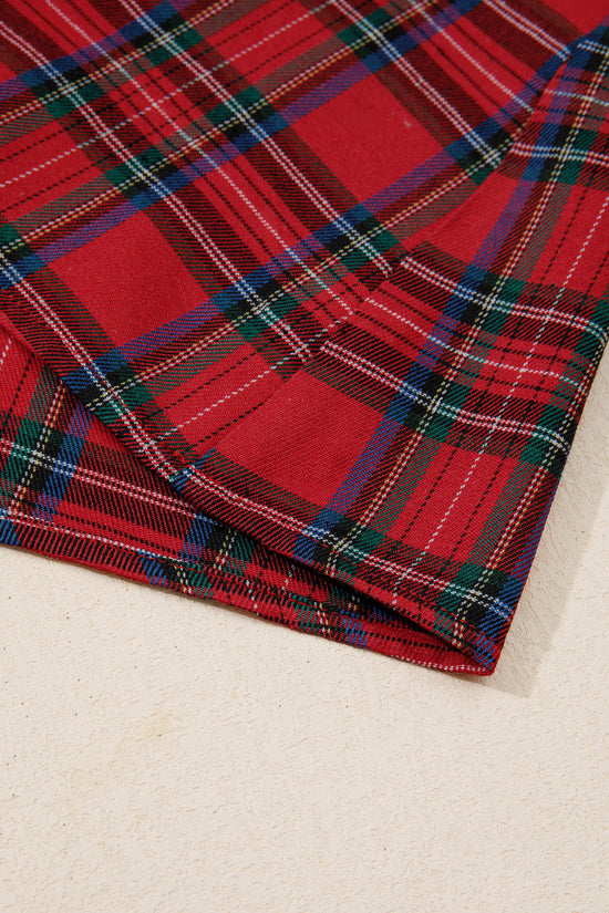 Red Green Tartan Plaid Flared Midi Dress