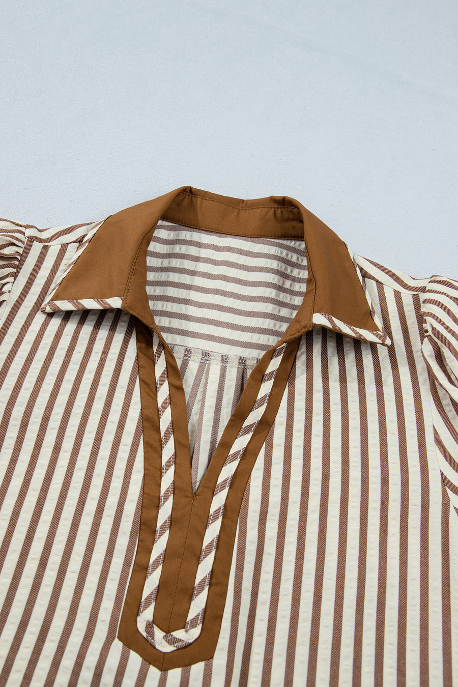 Stripe Shirt Collar Patchwork Ruffle Hem Mini Dress Women UK