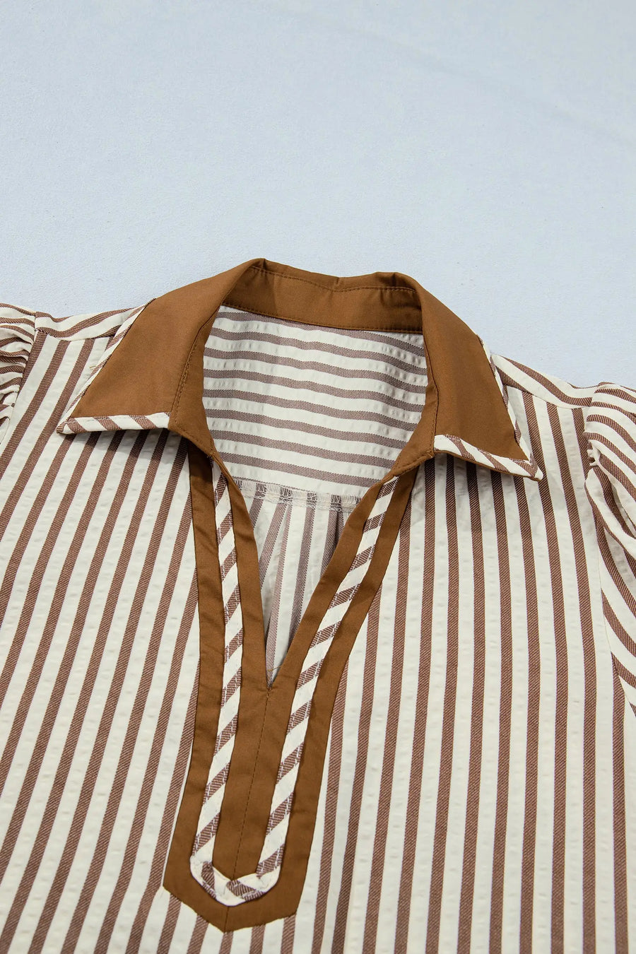 Stripe Shirt Collar Patchwork Ruffle Hem Mini Dress Women UK — angled view | Fashionfitz UK
