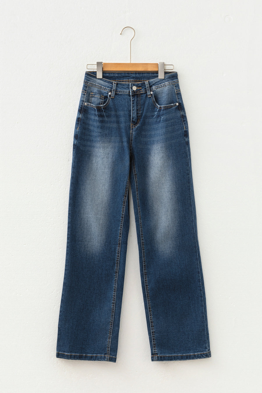 Acid Washed Straight Leg Full Length Jeans Women UK