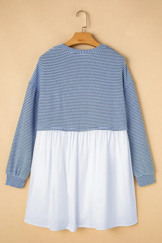Cobalt stripe pleated dress - trendy & elegant | high waist design