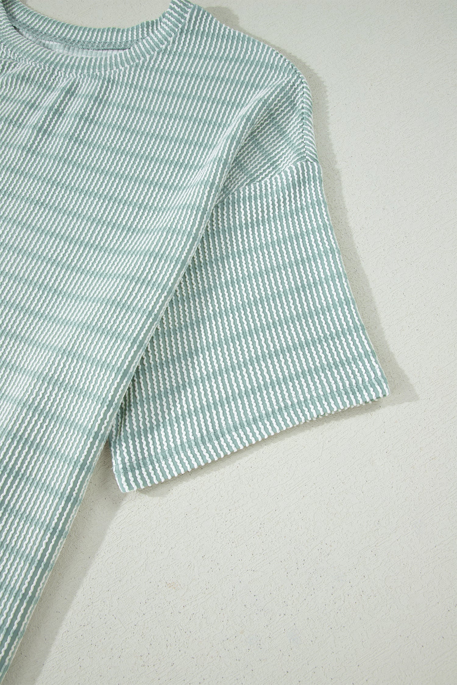 Stripe Raised Rib Loose Tee & Drawstring Elastic Waist Shorts Set