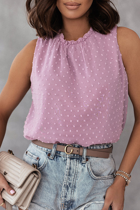 Pink Swiss Dot Sleeveless Ruffle Tank Top Women UK
