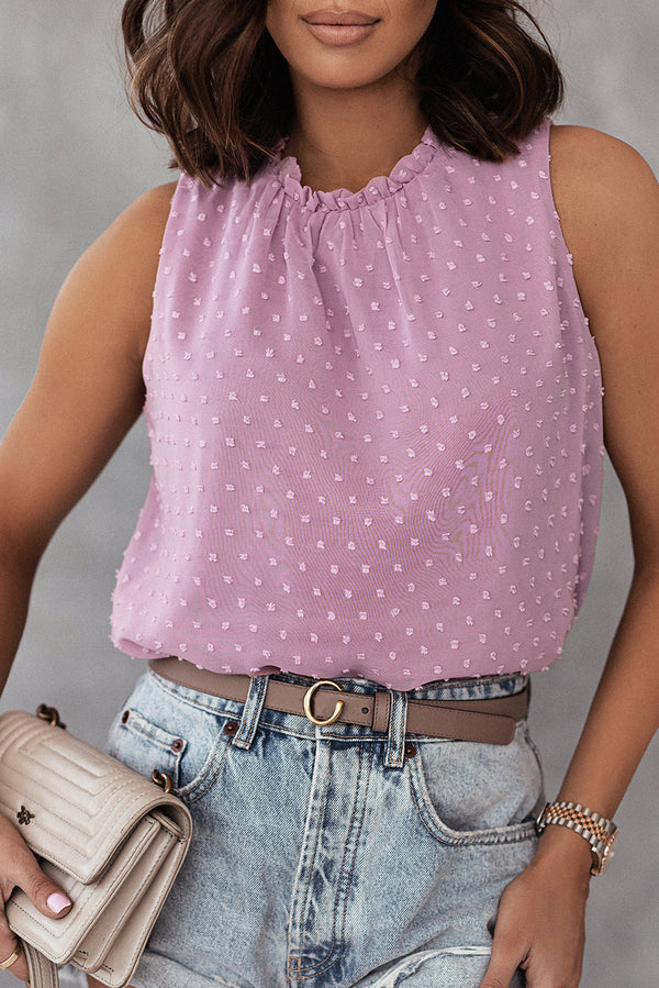 Pink Swiss Dot Sleeveless Ruffle Tank Top Women UK