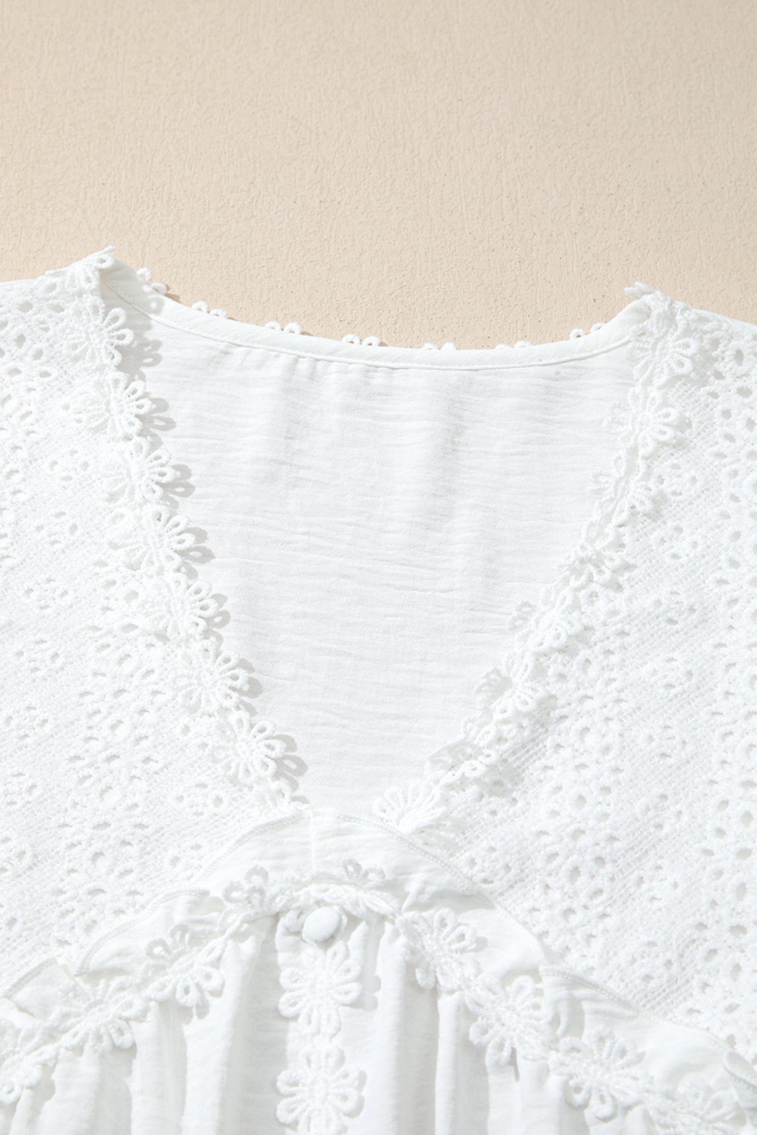 White Guipure Lace Frill Sleeve Blouse