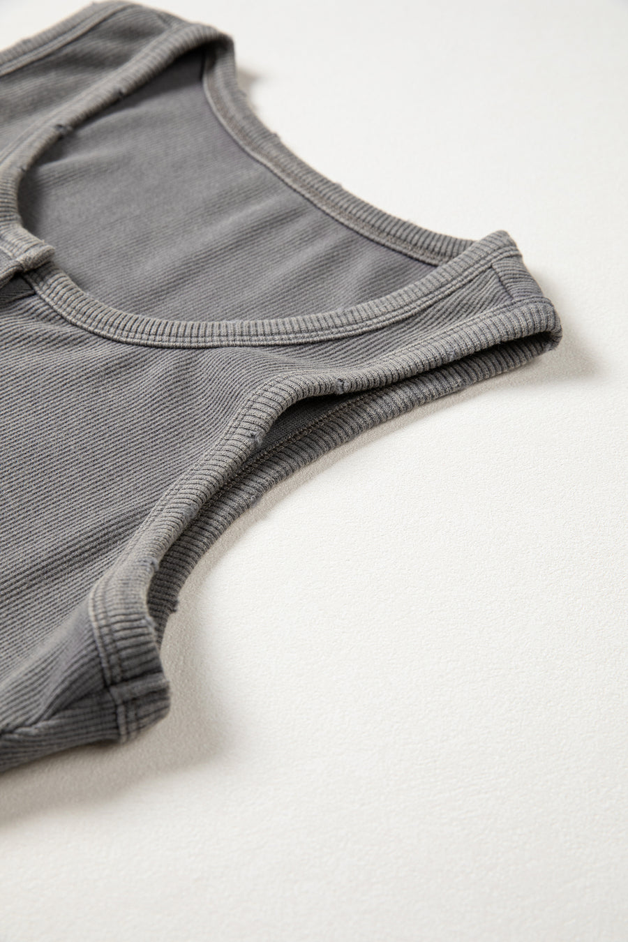 Vintage Distressed Ribbed Mineral Wash Button Neck Tank Top
