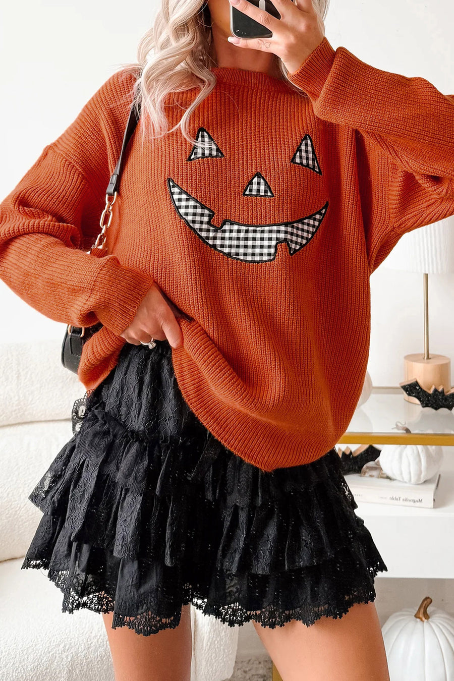Halloween Drop Shoulder Round Neck Sweater