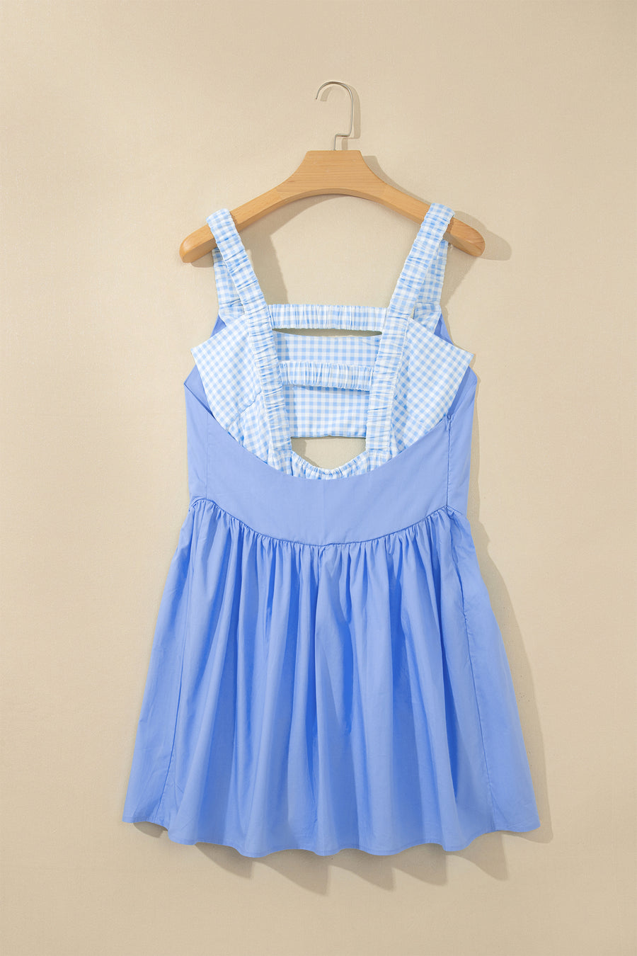 Gingham Patchwork Faux Two Piece Loose Mini Dress Women UK