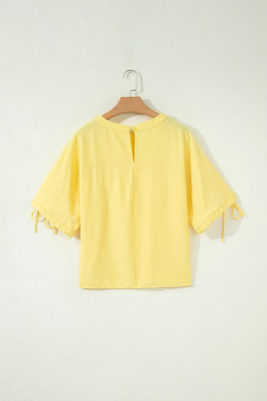 Tie Cuff Half Sleeve Pleated Babydoll Blouse