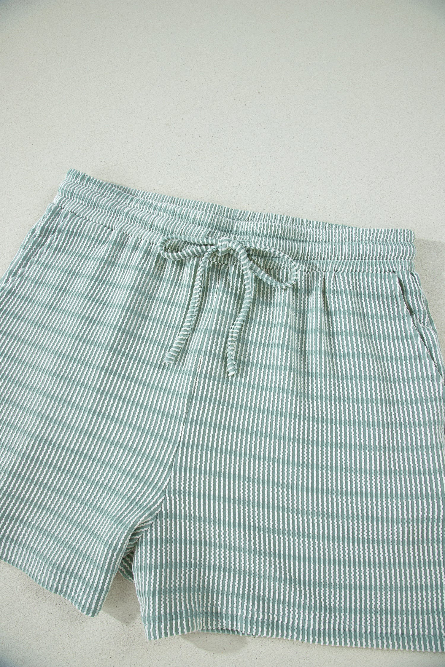 Stripe Raised Rib Loose Tee & Drawstring Elastic Waist Shorts Set