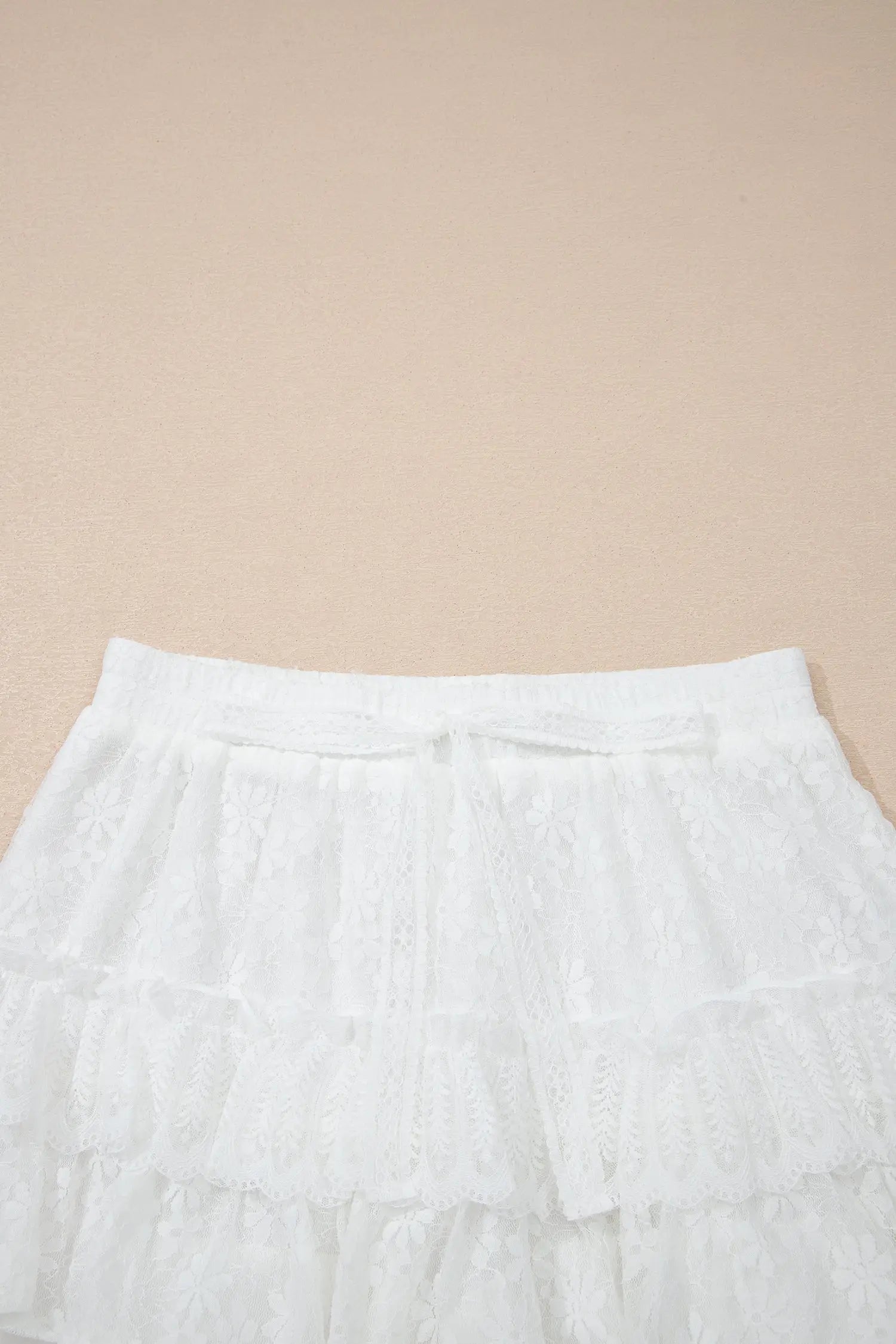 White lace ruffle tiered drawstring elastic waist sweet shorts