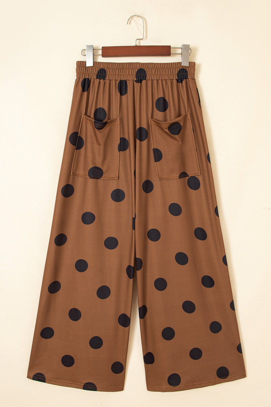 Brown Polka Dot Wide Leg Elastic Waist Casual Pants Women UK