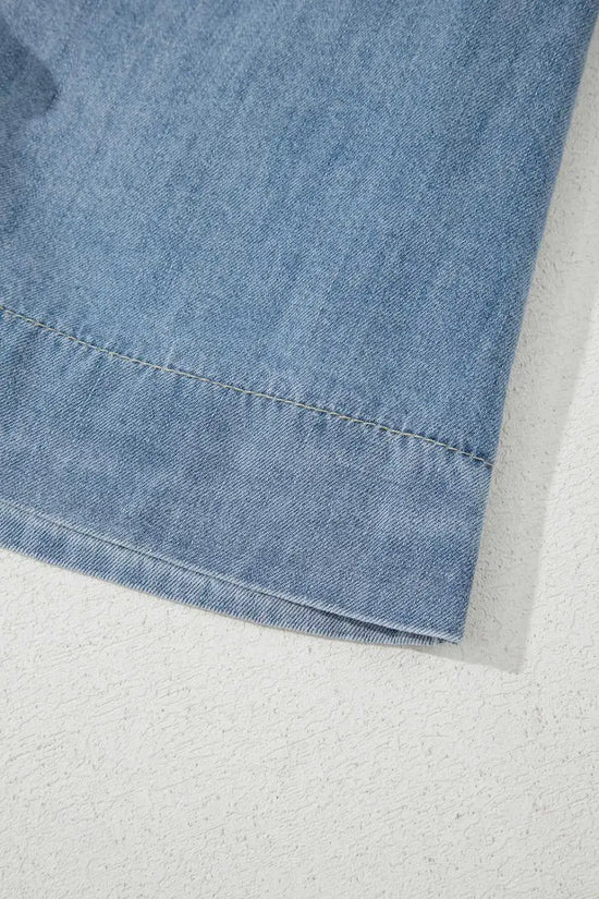 Blue ties puff denim top blouses