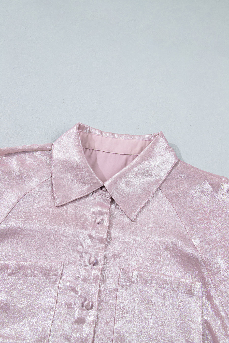 Button Front Ruffle Cuffs Back Paneling Blouse
