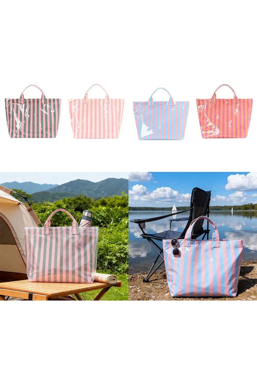 Rainbow Glossy Striped Vinyl Large Tote Bag Women UK