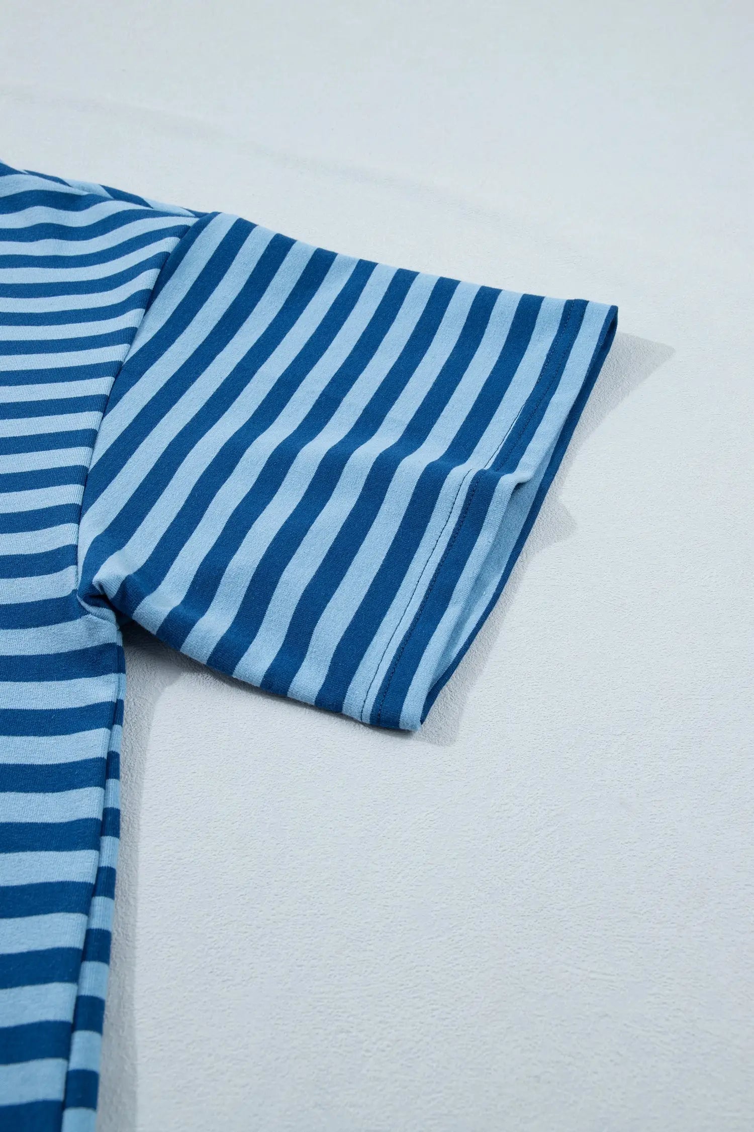 Blue stripe plus size dropped shoulder tee & shorts two-piece set outfit sets