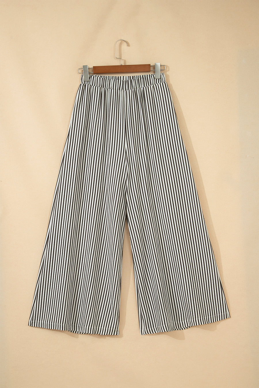 Stripe Elastic High Waist Ultra Wide Leg Trousers with Pockets