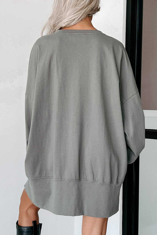 Back view of grey Sequin Halloween Graphic Top showing oversized fit and long sleeves, ideal for cozy seasonal looks.