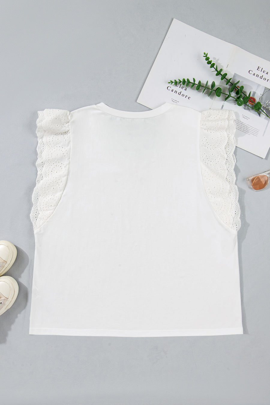Eyelet Crochet Splicing Short Sleeve Plus Size Tee Women UK