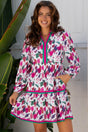 Purple Floral Contrast Striped Detail Long Sleeve Mini Dress Women UK — front view